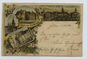 Mehrbildkarte, 4 Motive: Rathaus, Neckarbrücke mit Postamt 1, Kilianskirche, Käthchenhaus