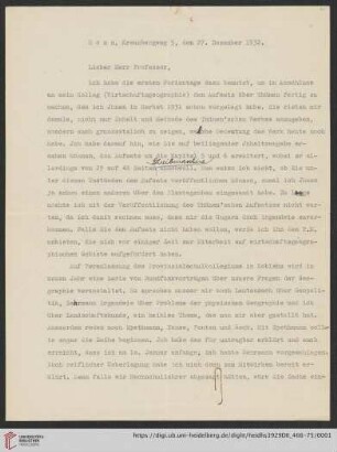 Nachlass Alfred Hettner, Eingegangene Briefe, Korrespondenz Leo Waibel/Alfred Hettner: Brief von Leo Waibel an Alfred Hettner