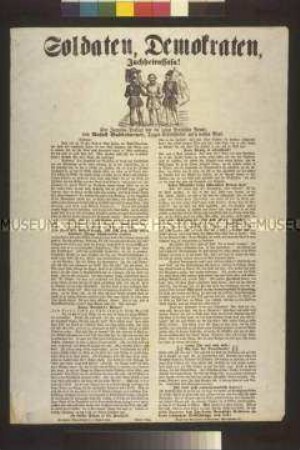 Satirisches Flugblatt: Soldaten, Demokraten, Juchheirassasa (Aujust Buddelmeyer)