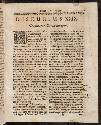 417-432, Discursus XXIX. Damnatur Chorearum usus.