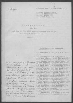Dörrenzimmern mit Stachenhausen, Eschenhof, Bühlhof, Eberstal und Sindeldorf: Pfarrbericht 1930