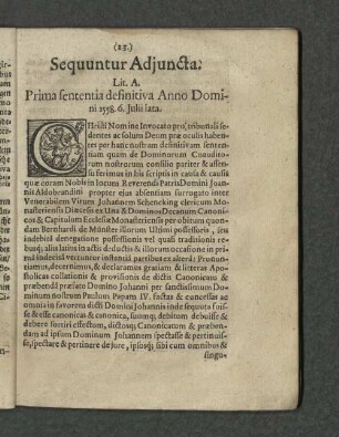 Lit. A. Prima sententia definitiva Anno Domini 1558. 6. Julii lata