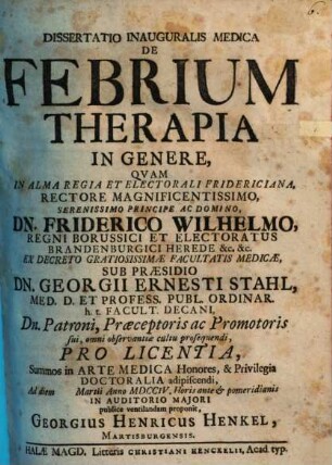 Dissertatio Inauguralis Medica De Febrium Therapia In Genere