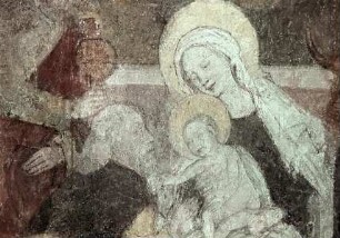 Hortus conclusus mit Himmlischem Jerusalem, Gottvater und Propheten, darunter Szenen aus dem Marienleben — Die Anbetung der Heiligen Drei Könige