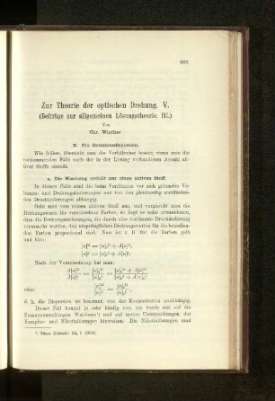 Zur Theorie der optischen Drehung. V. (Beiträge zur allgemeinen Lösungstheorie. III.)