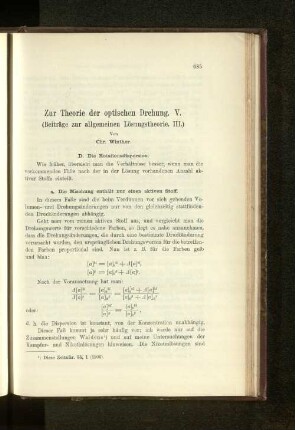 Zur Theorie der optischen Drehung. V. (Beiträge zur allgemeinen Lösungstheorie. III.)