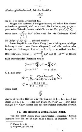 § 2. Die Rieszschen arithmetischen Mittel.