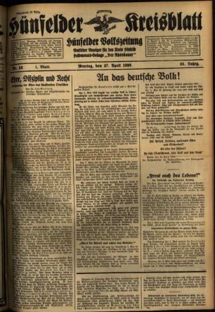 Erste Ausgabe vom Montag, den 27. April 1936.