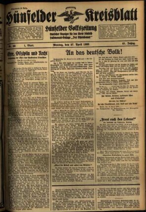 Erste Ausgabe vom Montag, den 27. April 1936.