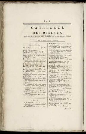 Catalogue Des Oiseaux