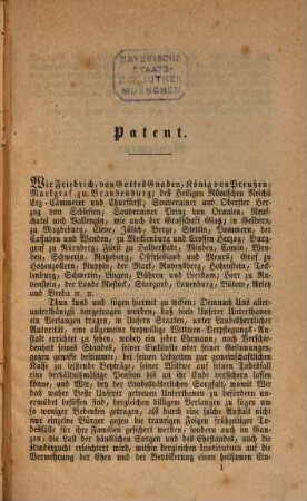 Das Patent und Reglement für die Königlich Preußische Allgemeine Wittwen-Verpflegungs-Anstalt vom December 1775