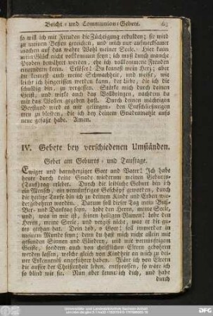IV. Gebete bey verschiedenen Umständen.