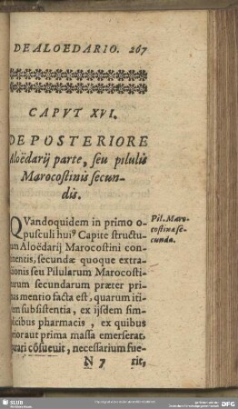 Caput XVI. De Posteriore Aloëdarij parte, seu pilulis Marocostinis secundis