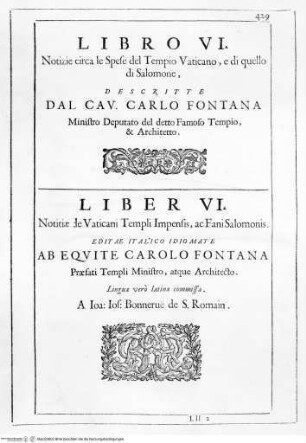 Templum vaticanum et ipsius origo - p. 429: Fronzespizio del VI° libro
