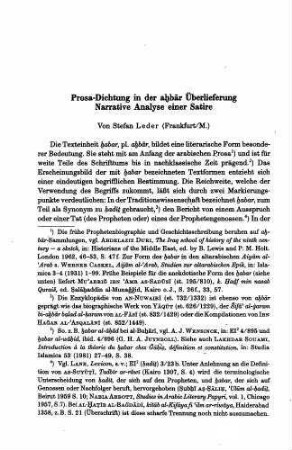64: Prosa-Dichtung in der aḫbār Überlieferung : Narrative Analyse einer Satire