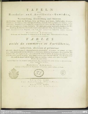 3: Tafeln der Handels- und Artillerie-Gewichte ..