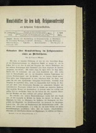 Gedanken über Gemütsbildung im Religionsunterrichte an Mittelschulen