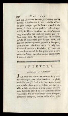 VIe Lettre. Dimanche, à Vinchester.
