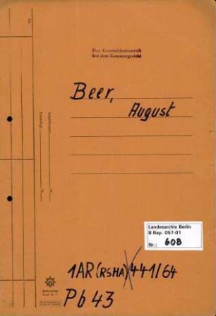Personenheft August Beer (*25.03.1904), Kriminalsekretär