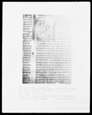 Ms. lat. qu. 25 (III. 1): Lateinische Bibel, folio 251, Jeremias-Initiale V: Jeremias betet vor dem Felsen
