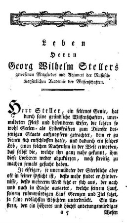 Leben Herrn Georg Wilhelm Stellers gewesenen Mitgliedes und Adjuncti der Rußisch-Kayserlichen Academie der Wissenschaften