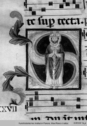 Initiale S mit einem Bischofsheiligen - Antiphonarium Commune Sanctorum, Proprium de Sanctis et Proprium de tempore