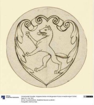 Wappenscheibe mit steigendem Fuchs in herzförmigem Schild