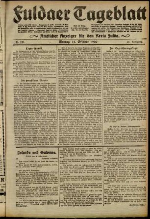 Ausgabe vom Montag, den 11. Oktober 1920.