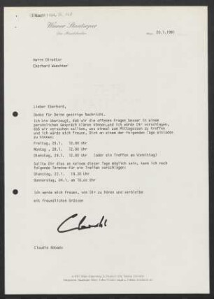 Brief an Eberhard Wächter, 20.01.1991