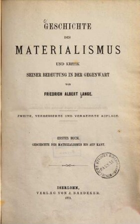 Geschichte des Materialismus und Kritik seiner Bedeutung in der Gegenwart, 1. Geschichte des Materialismus bis auf Kant