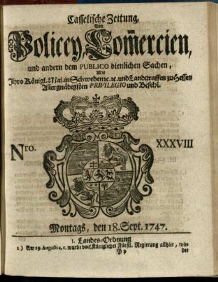 Nro. XXXVIII, Montags, den 18. Sept. 1747