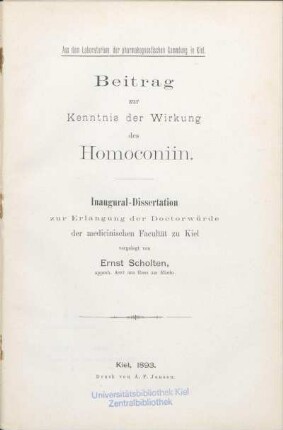 Beitrag zur Kenntnis der Wirkung des Homoconiin