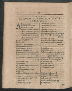 Index Autorum Citatorum, In Notis Ad Zachariam.