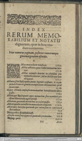 Index Rerum Memorabilium Et Notatu dignarum, quae in hoc tractatu continentur
