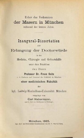Ueber das Vorkommen der Masern während der letzten Jahre : Inaug.-Diss.