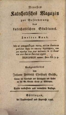 Neuestes katechetisches Magazin zur Beförderung des katechetischen Studiums, 2. 1798