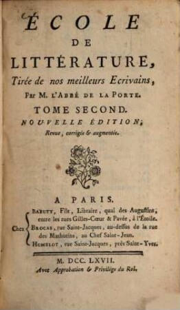 École De Littérature : Tirée de nos meilleurs Escrivains, Tome Second