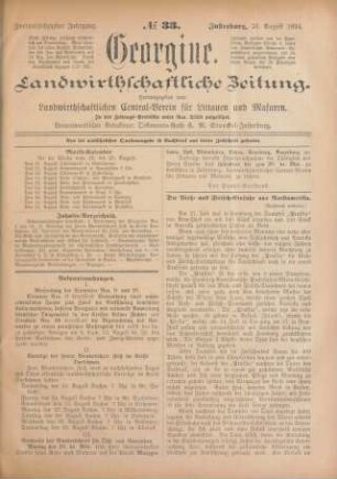 Zweiundsechzigster Jahrgang. No. 33. Insterburg, 16. August 1894.