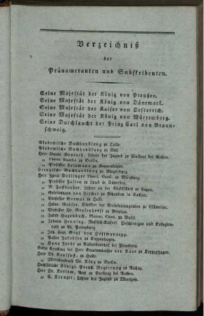 Verzeichnis der Pränumeranten und Subskribenten.