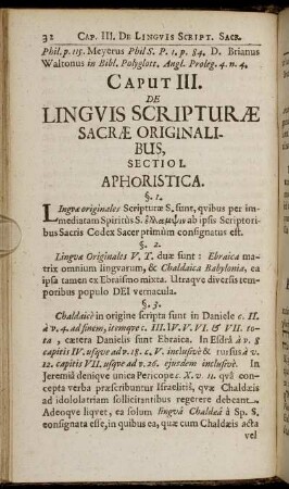 Caput III. De Linguis Scripturae Sacrae Originalibus