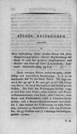 Kort Beskrifning öfver Staden Falun och Stora Koppenbergs Grufvan, med bifogade Kartor och Vuer = Kurze Beschreibung der Stadt F. und der grossen Kupfergrube / Carl Linderberg. - Stockholm, 1804