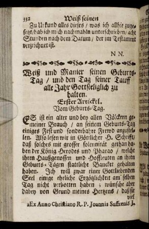 Erster Artickel. Vom Geburts-Tag.
