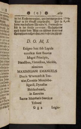 469-474, D.O.M.S. Exiguo hoc Sub Lapide...