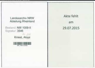 Entnazifizierung Aloys Kniest , geb. 04.04.1886 (Gastwirt)