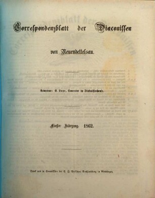 Korrespondenzblatt der Diakonissen von Neuendettelsau. 5, 5. 1862