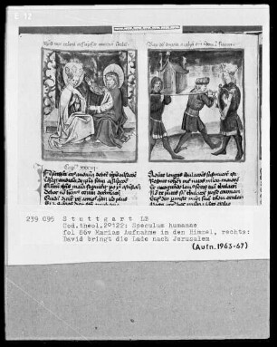Zwei Schriften — Speculum humanae salvationis — Textseite mit zwei Miniaturen, Folio 86verso