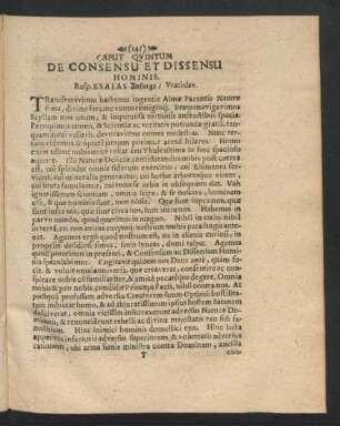 Caput Quintum. De Consensu Et Dissensu Hominis. Resp. Esaias Ansorge
