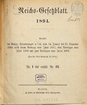 Reichsgesetzblatt. 1894