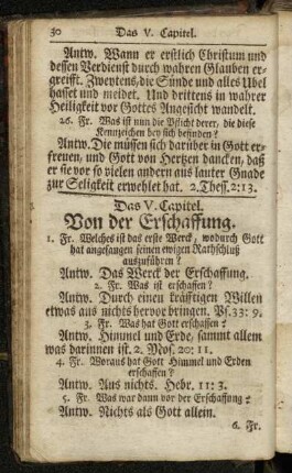 Das V. Capitel. Von der Erschaffung. - Das VI. Capitel. Von der göttlichen Fürsehung.