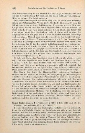 476-477 [Rezension] Troisfontaines, Roger, De l'existence à l'être